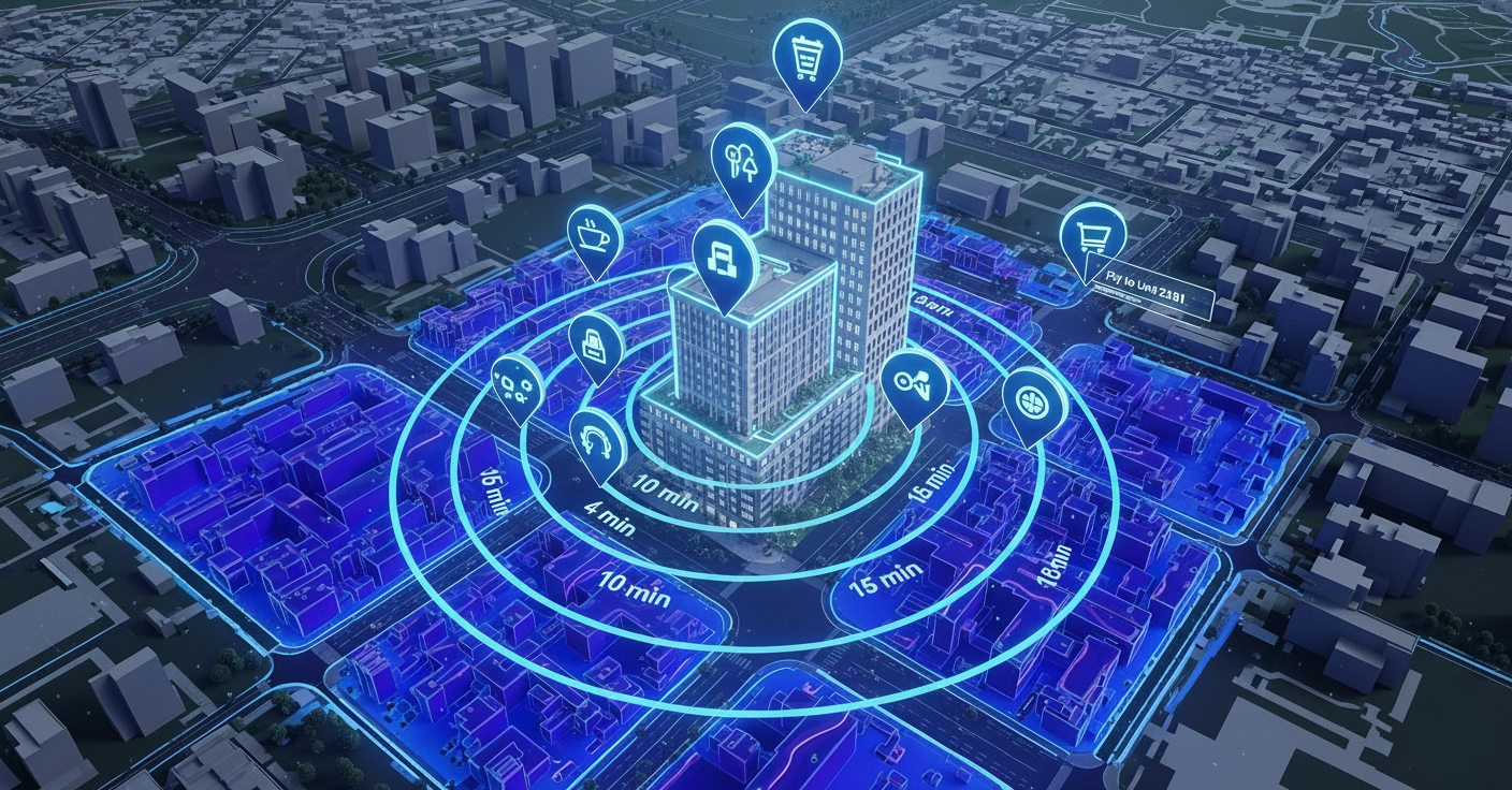 Explore & Map — UE5 map-first exploration with POIs, commute scoring, and interest heat-maps (Pixel Streaming)